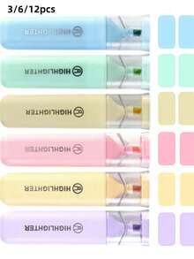 12/6/3pcs Macaron Fluorescent Highlighters, Colorful Markers, Suitable For School Supplies, Back To School Season - Multicolor - View 8