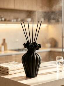 1pc Decorative Reed Diffuser Bottle With Wavy Pleated Edge And Twisted Body Design, Refillable Empty Bottle With Diffuser Sticks, Home Fragrance Decor For Kitchen, Living Room, Bedroom, Bathroom, Vanity, Tabletop Centerpiece, Housewarming Gift - A - View 7