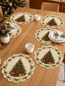 Christmas Placemats, Vintage Christmas Tree, Gift Box, Holly Wreath And Candy Cane Printed Placemats, Suitable For Christmas Dinner, Afternoon Tea, Dessert Display, Kitchen Table And Holiday Party Decoration - Multicolor - View 5
