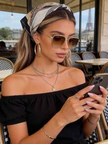 1pc Women's Aviator Bohemian Style Fashion Outdoor Protective Glasses, Travel & Daily Accessory - Double Brown - View 1