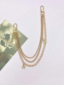 1pc Sweet Cool Style Multi-Strand Layered Chain, Sparkling Crystal Star And Snowflake Pendant Metal Waist/Pant Chain, Fashionable Draping Accessory For Jeans/Handbags/Backpacks, Streetwear Jewelry Accessory For Daily Wear - Multicolor - View 4