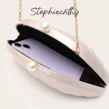 STEPHIECATHY 女款時尚奢華優雅壓克力手拿包，磁吸開合，貝殼造型長鏈手提包，適合婚禮、晚餐、派對、舞會與宴會的晚宴包 - 米色 - 查看 6