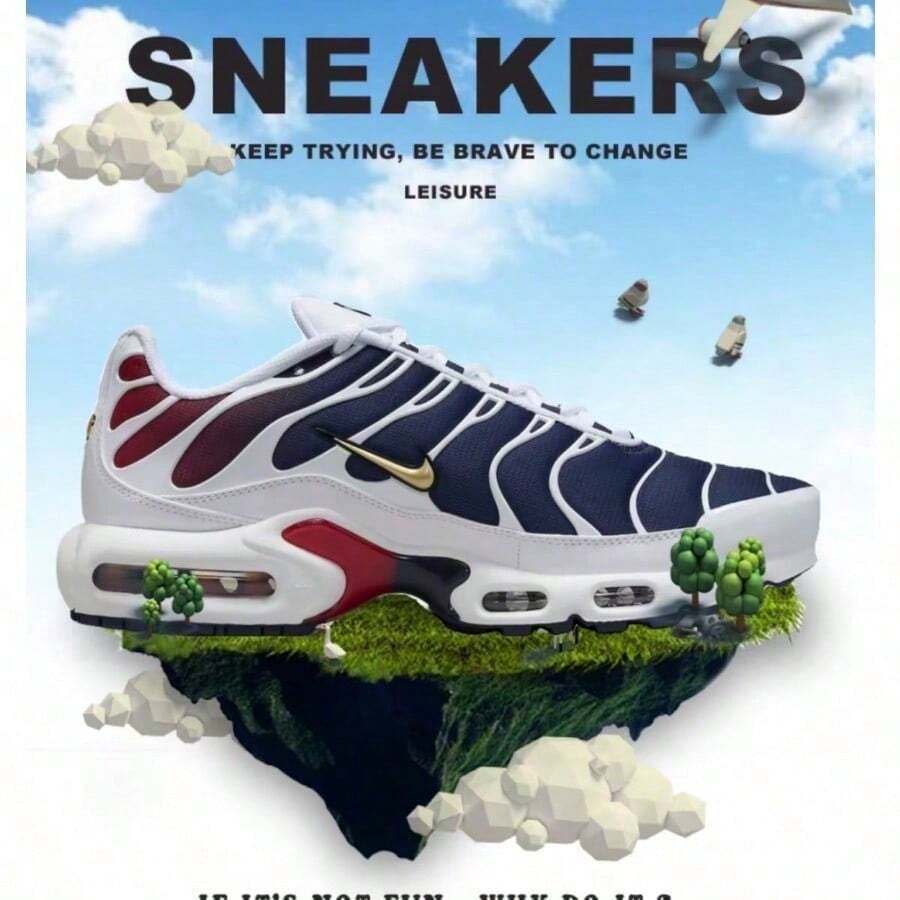 Nike Men Sneakers - Blue, White and Red - View 1