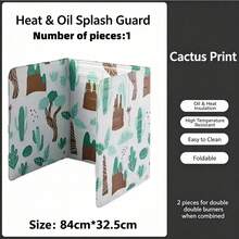 1pc/2pcs Foldable Aluminum Foil Gas Stove Splash Guard, Heat Resistant Oil-Proof Partition Board, Cactus Leaf Print Kitchen Stove Protector, Easy To Clean Oil-Proof Cooking Isolation Board, Suitable For Home Kitchen - Multicolor - View 12