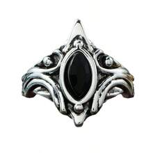 1pc Vintage Boho Style God's Eye Embellished Finger Ring, Minimalist Design Black Ring - Antique Silver - View 7