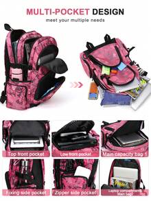 Durable Daily Backpack, Casual Large Capacity Travel Backpack, Sweet Cool Leopard Print Travel Backpack Commuter Backpack, Multi-Pocket Layered Storage Backpack Student Backpack, Equipped With Smooth Zippers And Adjustable Buckles, Unisex Lightweight Burden-Reducing Backpack Student Backpack, Multi-Compartment Partitioned Storage, Breathable Pressure-Relieving Shoulder Straps, Wear-Resistant Fabric Commute Travel Business Trip Multi-Use, Simple Pink Versatile Student Short Trip Multi-Function Luggage Backpack - Hot Pink - View 4