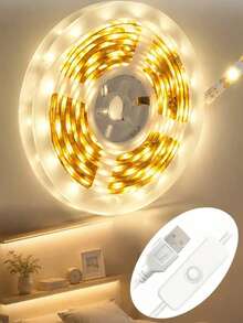 1pc LED Light Strip With Button Switch - USB Powered, Warm White, Length Optional From 1m To 10m, Suitable For Vanity Mirror Lighting, Home DIY, Desk, Bedroom, TV Wall, Ceiling, Holiday Decoration, Mother's Day/Valentine's Day Gift And Party Events - Warm Light - View 4