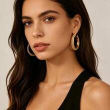 Gold Woven Texture Large Hoop Earrings, Chunky Braided Style Exaggerated Hoop Earrings For Women, Daily And Party Wear - Multicolor - View 15