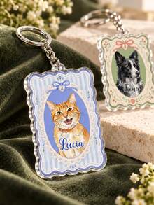 1pc Custom Pet Photo Acrylic Vintage Frame Keychain, Personalized Pet Name Portrait Keyring, Wavy Border Custom Pet Lover Keepsake Gift, Dog Mom Cat Mom Gift - Multicolor - View 6