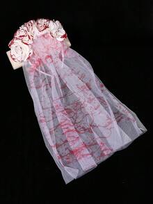 1pc Halloween Ghost Bride Blood-Stained Rose Veil, Dark Style Floral Headpiece, Suitable For Halloween, Gothic, Holiday Party, Ball, Photo Prop - Multicolor - View 6