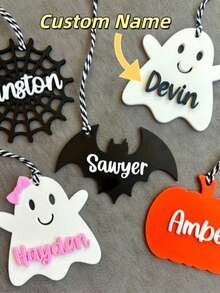 Thẻ treo giỏ Boo, thẻ tên ma cá nhân hóa, thẻ treo giỏ Halloween, móc khóa hình dơi, thẻ tên Halloween, thẻ treo túi Boo, quà tặng tiệc, nhện, ma - Đồ trang trí Halloween 7.5cm - Xem 1