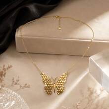1/3pcs Middle East Hot-Selling Fashion Niche Vintage Design Honeycomb Necklace (Large, Medium, Small, Any Size To Choose From) Butterfly Electroplated 18K Gold, Suitable For Women's Daily Wear - Gold - View 7