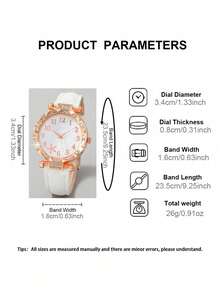 Women's Watch Set, Dial Features Fashionable Starfish Pattern With Arabic Numerals, Case Inlaid With Rhinestone Decoration, Equipped With PU Strap, Paired With Rhinestone Bracelet, Suitable For Various Occasions Such As Holidays, Thanksgiving, Christmas, Back To School, Parties, Weddings, Halloween, Easter, Etc., The Perfect Gift For Women - White - View 5