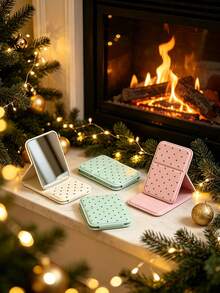 New Colorful Polka Dot Folding Makeup Mirror, Pink/Green/White/Black Portable Mini Rectangular Mirror With Stand, Minimalist Style, Travel And Daily Use, Back To School Essential, Gift For Friends, Family And Teachers - Multicolor - View 5
