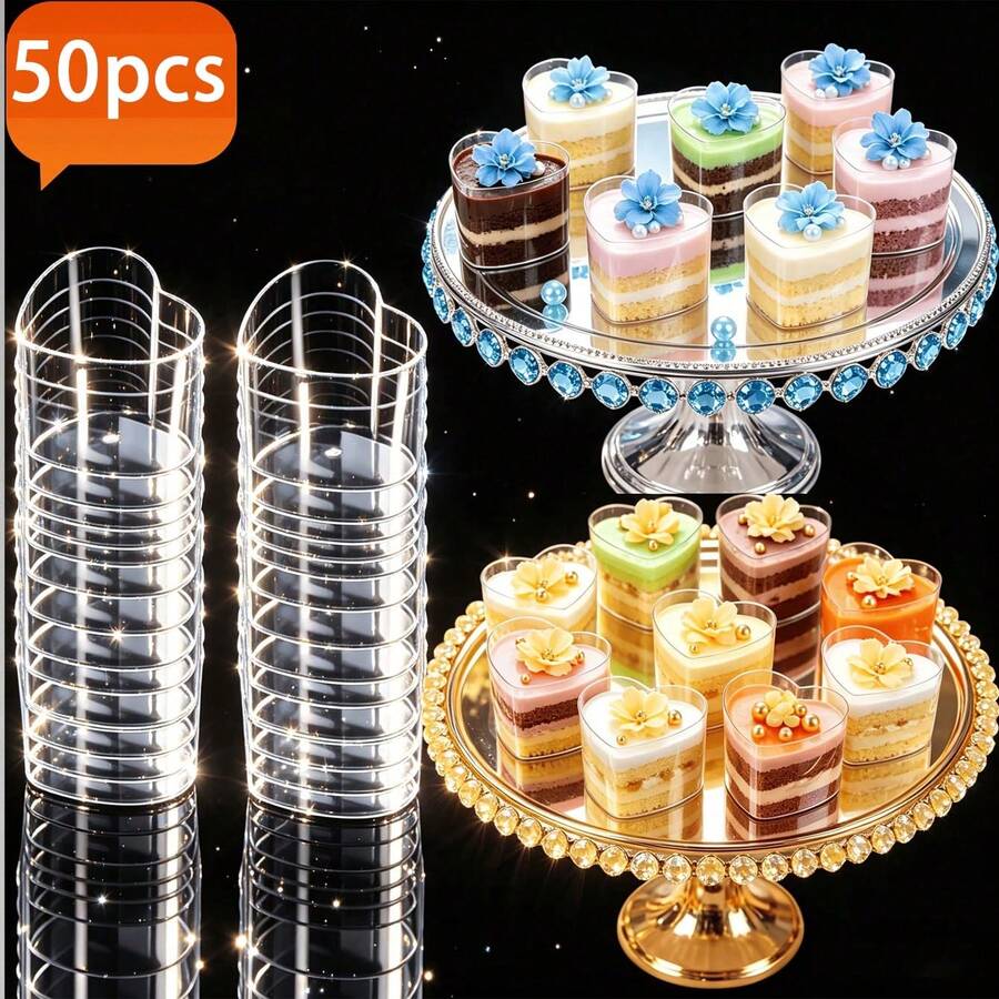 50/20/10pcs Heart-Shaped Transparent Dessert Cups, 70ml/2.4oz, Multi-Purpose Dessert Cups For Frozen Cakes, Appetizers, Cakes, Ice Cream, Yogurt, Pudding, Serving And Tasting, Reusable, Perfect For Parties, Birthdays, Weddings And Holidays - Clear Heart-shaped Cup - View 1