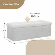 Banco Otomano Plegable de Almacenamiento de 43 Pulgadas, Capacidad de 130 Litros con Almacenamiento Oculto, Reposapiés de Lino con Tapa Abatible, Banco Extremo de Cama para Sala de Estar, Mueble Organizador para el Hogar - Gris,claro - Ver 2