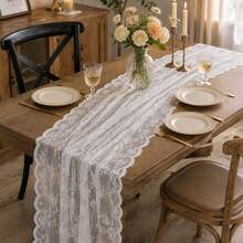 Vintage Floral Lace Table Runner, Wavy Edge Semi-Transparent Tablecloth, Suitable For Wedding, Bridal Shower, Birthday Party, Farmhouse Style Dining Table Home Decor - Multiple Styles - View 2
