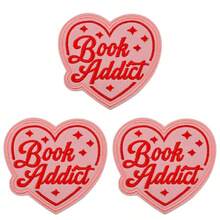 3pcs Heart-Shaped "Book Addict" Embroidered Iron-On Patches For Book Lovers, Suitable For Jeans, Hats, Jackets, Backpacks - Holiday Decoration & Commercial Promotion - Small Business Wholesale Fabric Patches - 3PCS-book - View 2