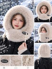 3-In-1 Winter Fleece Balaclava, Warm Knitted Hooded Face Mask Scarf, Windproof Fleece Lined Knit Hat, Suitable For Outdoor Skiing And Cycling - Multicolor - View 2