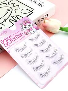 5 Pairs Little Devil Pointed Tail Japanese Idol Manga Eye False Eyelashes, Natural Fresh Fairy Fur, Sweet Makeup For Dates And Holidays - Black - View 5