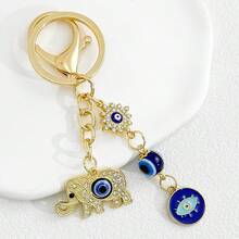 1pc Gold Rhinestone Elephant Evil Eye Keychain, Lucky Blue Eye Bag Charm Pendant, Amulet Gift For Women Girls - Multicolor - View 3