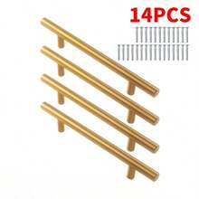 14pcs Gold Cabinet Handles, Matte Stainless Steel Kitchen Cabinet Door Pulls, Furniture Drawer Pulls, T-Shaped Hardware - Multicolor - View 13