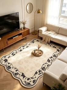 1pc Christmas New French Embossed Lace Asymmetrical Plush Rug, Living Room Bedroom Decoration Foot Mat, Autumn Winter Minimalist Decorative Blanket, Decorative Rug, Bedroom Decoration, Small Rug, Rug, Home Decor, Living Room Rug, Living Room Small Rug, Bedroom Rug, Living Room Home Decor - Multicolor - View 3