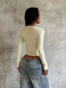 1pc Solid Color Knit Fabric Topless Beach Autumn - Yellow - View 3