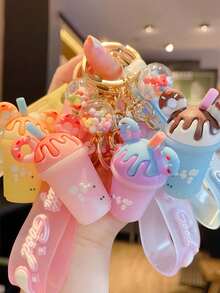 4pcs/Set Cartoon Ice Cream PVC Keychain, Cute Bag & Backpack Pendant, Car Key Accessories, Great For Back To School, Teacher's Day Gift. Adorable And Charming Keychain Decoration, Suitable As A Gift. Car Accessories Goth Y2k Gifts For Mother, Father, Graduation, And Teacher - Multicolor - View 3
