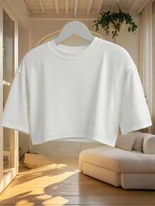 Women's Loose Round Neck Short Sleeve Casual Top White Summer - White - View 3