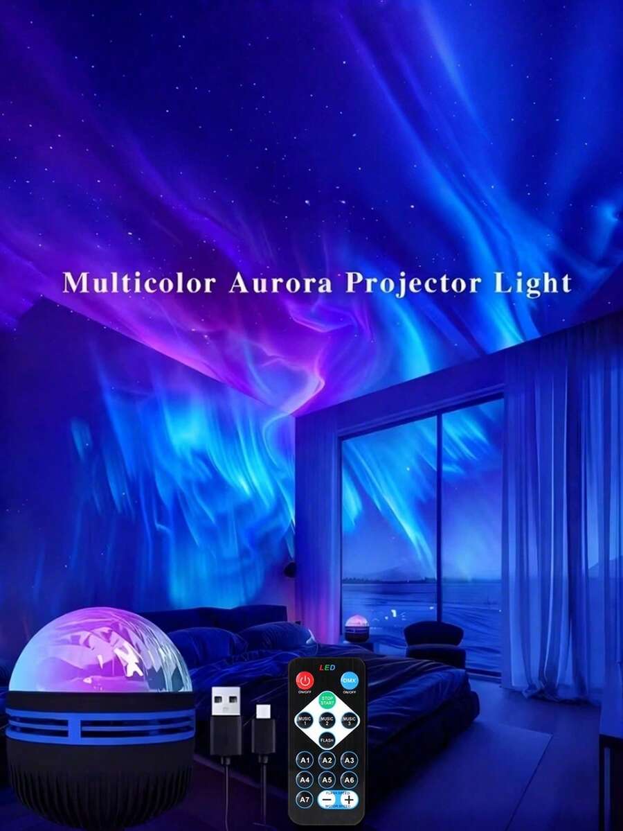1pc Aurora Galaxy Projector Light, LED Starry Sky Projector, Remote Control Northern Lights Projector, USB Powered Decorative Night Light, Suitable For Bedroom, Living Room, Room, Home Decor, Party, Birthday, Wedding, Valentine's Day Decoration - Multicolor - View 1