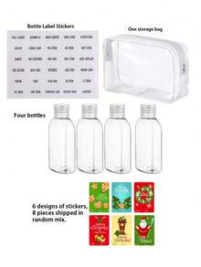 Christmas 3.4oz/100ml Clear Dispenser Bottle, Refillable Bottle, Liquid Lotion Packaging Bottle, With Exquisite Christmas Pattern, Storage Bag, Hand Soap Skincare Perfume Essential Oil Bottle. Holiday Party Gift Packaging Bottle. - Multicolor - View 14