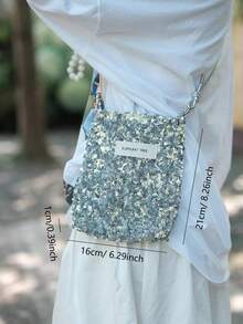 Premium Luxury Heavy Embellished Silver Sequin Shoulder Adjustable Strap Phone Bag Niche Design Mini Crossbody Small Bag For Women - Silver - View 7