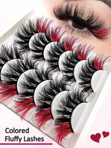 1 Pc Red Fluffy Faux Mink Eyelashes, Colored Tips, 20mm Dramatic Long Thick Cat Eye Fox Eye Lashes, Voluminous Curly Colored Faux Mink Long False Eyelashes, Russian Strip D Curl Lashes, Suitable For Christmas - View 5