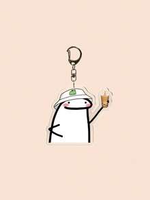1pc White Popular Cartoon Character Keychain, Fun Anthropomorphic Expression Acrylic Bag Charm, Couple And Fan Valentine's Day Gift, Car Accessory, Cute Gothic Y2K Campus Style - Multicolor - View 6