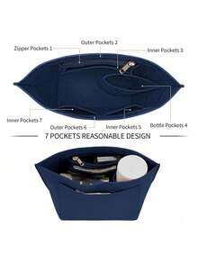 XD Le Tote Bag Organizer - Multi-Pocket Felt Tote Bag Organizer (With Zipper And Cup Holder), Travel Essential, Suitable For Thanksgiving/Valentine's Day Gift - Multicolor - View 3