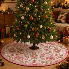 1pc Pink Nutcracker Soldier Pattern Christmas Tree Skirt, Elegant Color Holiday Decor, 5 Sizes, Unisex Holiday Gift, Suitable For Home And Party Christmas Home Decoration - Pink Nutcracker Soldier - View 2