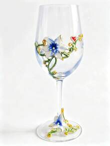 1pc/2pcs Floral Glass Cup, Decorative Cup, Hand-Painted Long Handle Glass Cup, Handmade Enamel Design, Transparent Glass, Exquisite Cup Handle, Suitable For Drinking Cabernet Sauvignon, Perfect Gift Choice - View 9