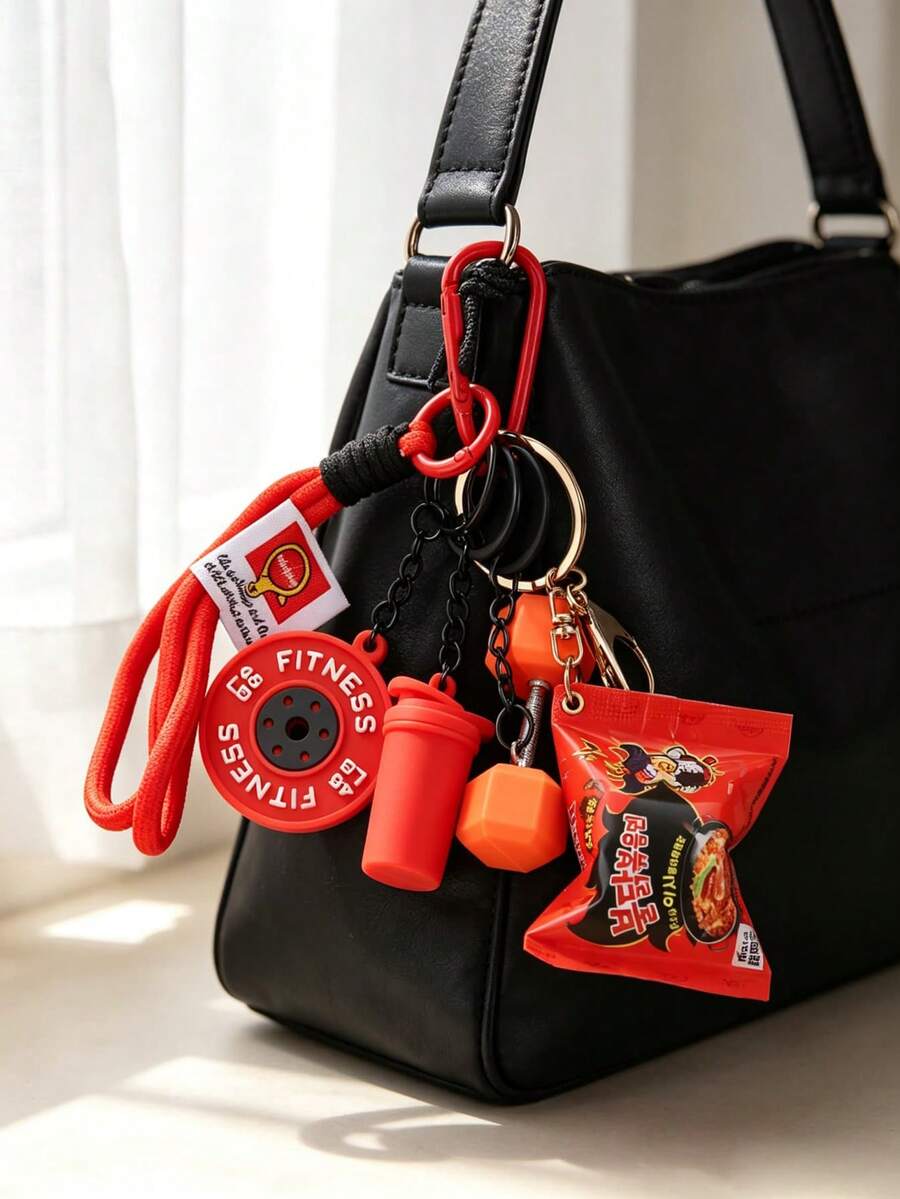 1 Pc Dumbbell Keychain Set, Women's And Men's Fitness Accessory Keychain, Bag Hanging Piece, Car Keychain, Great Gift Item - Multicolor - View 1