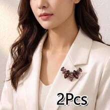 2Pcs Women's Shiny Leaf-Shaped Brooch, Exquisite Colorful Rhinestone Geometric Feather Design Fashion Accessory - Multicolor - View 20