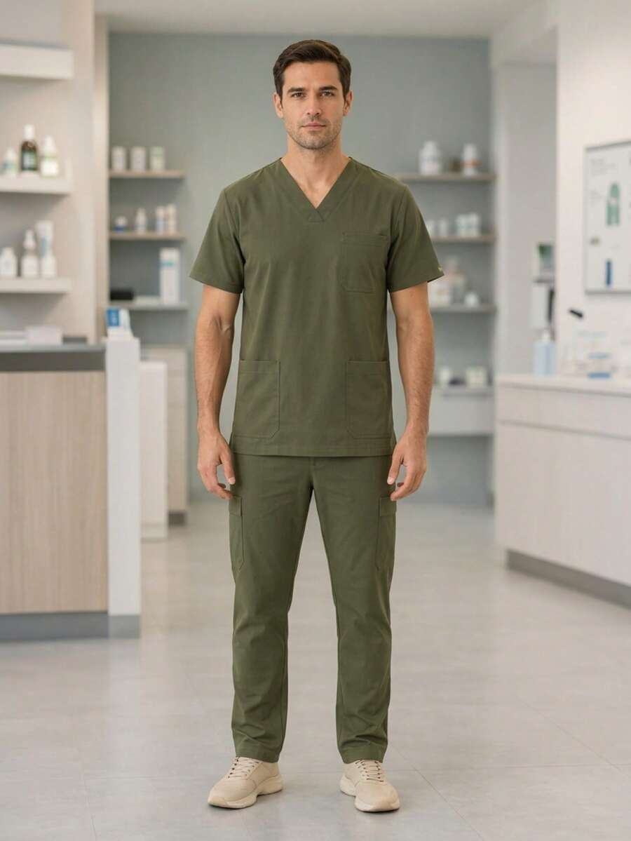 Men Scrub Sets - Olive Green - View 1