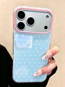 可愛粉色波點圖案亮面果凍手機殼，適用於 iPhone 17 Pro Max 16 Pro Max 17 16 15 14 13 12 Pro Max 11，可愛防震軟質後蓋 - 淺藍色 - 查看 3