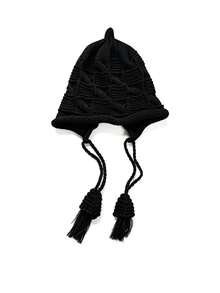 Autumn/Winter Baby Knitted Earflap Hat, Cable Knit Tassel Children's Beanie, 2-9 Years Old Girls Versatile Hat - Multicolor - View 9