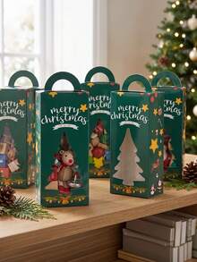 4pcs/Set Christmas Favor Boxes With Handle Centerpieces, Christmas Gift Boxes With Tree Window For Gift, Holiday Treat Boxes For Christmas Party Favors - Multicolor - View 5