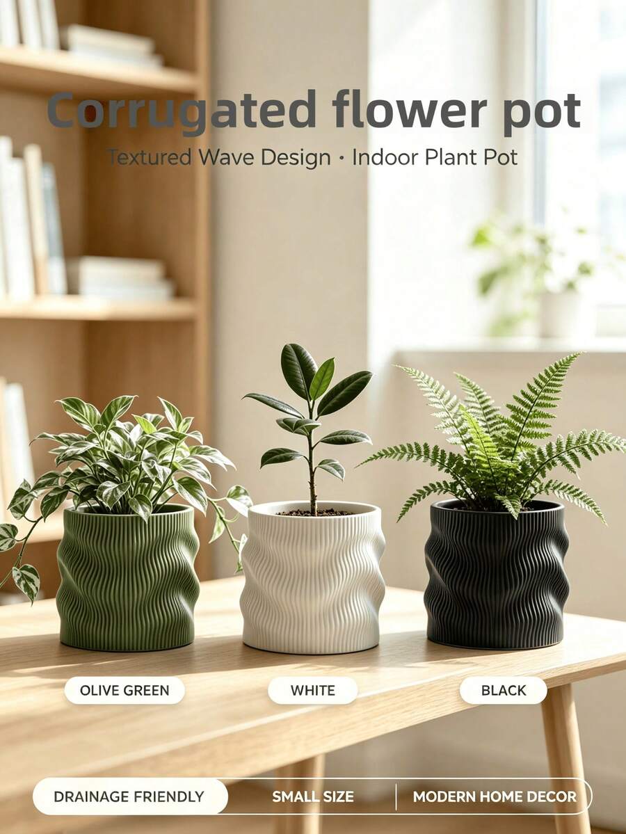 1pc Asymmetrical Wavy Flower Pot, Indoor Plant Pot, Home Desktop Decor, Fern & Pothos Planter Container, Holiday Gift