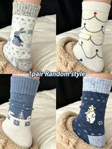 1/4/8Pairs Mixed Pack Fair Isle Socks Women'S Autumn Winter Mid-Calf Socks Christmas Warm Thick Socks - Multicolor - View 9