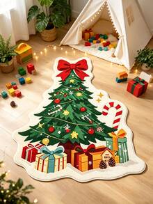1pc Christmas Tree Gift Shaped Rug With Bow Top, Suitable For Autumn/Winter, Christmas Decoration Carpet, Bedroom Decor, Small Rug, Carpet, Home Decor, Living Room Rug, Living Room Small Rug, Bedroom Carpet, Living Room Home Decor, Outdoor Rug, Washable Carpet - B - View 2