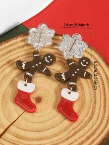 1 Pair Acrylic Christmas Gingerbread Man Boots Snowflake Enamel Design Fashion Jewelry Earrings - Multicolor - View 4