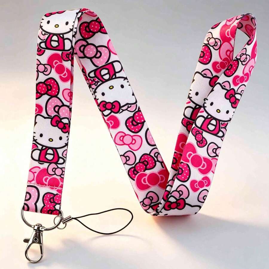 SANRIO 1pc 2D Hello Kitty Cute Cartoon Character Pendant - Detachable Phone Lanyard Keychain, Card Holder Accessory, Suitable For Fashion Keychain, Office Or Travel Use, Perfect Gift For Hello Kitty Fans, Family And Friends - Multicolor - View 1