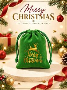Christmas Drawstring Gift Bags, 3 Colors, Classic Gold Reindeer Christmas Print, Suitable For Party Favors, Candy And Small Gifts, Christmas Stocking Fillers, Not For Direct Food Contact - Christmas Drawstring Bag - View 5